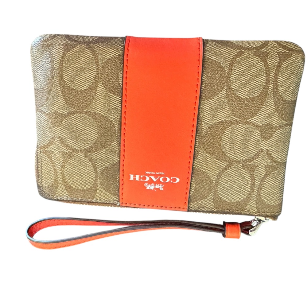 Coach Brown and Coral Red Wristlet - Picture 5 of 10